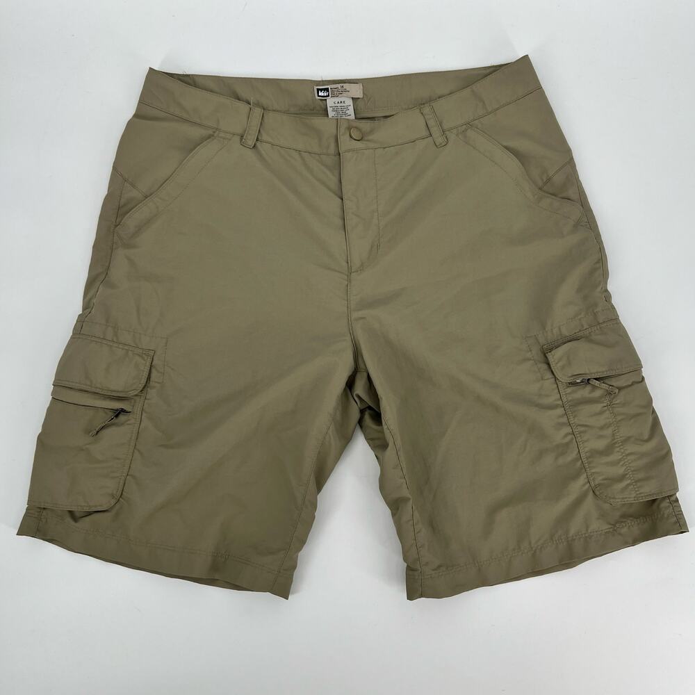 REI Women’s  Nylon Cargo Shorts Plus Sz 14 Khaki Tan Nylon High Rise 10" Hiking